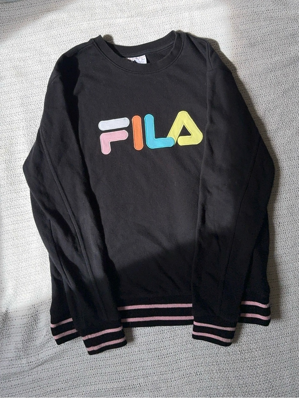 Fila Black Crewneck Sweater with Pastel Multicolor Logo